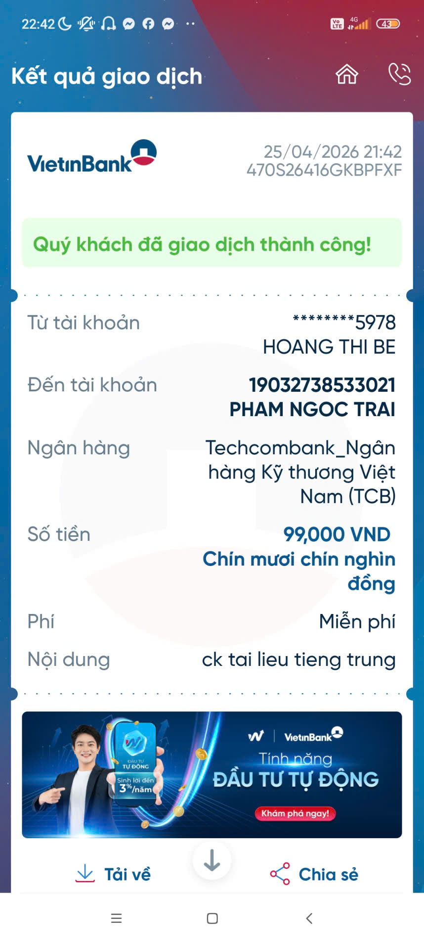 Giao dịch thành công